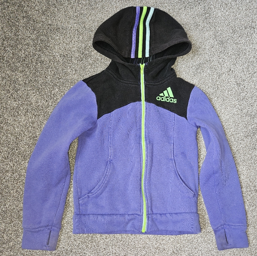 $5 In A Bundle! Adidas Purple And Black Full Zip Hoodie Size 6 Neon Green Zipper